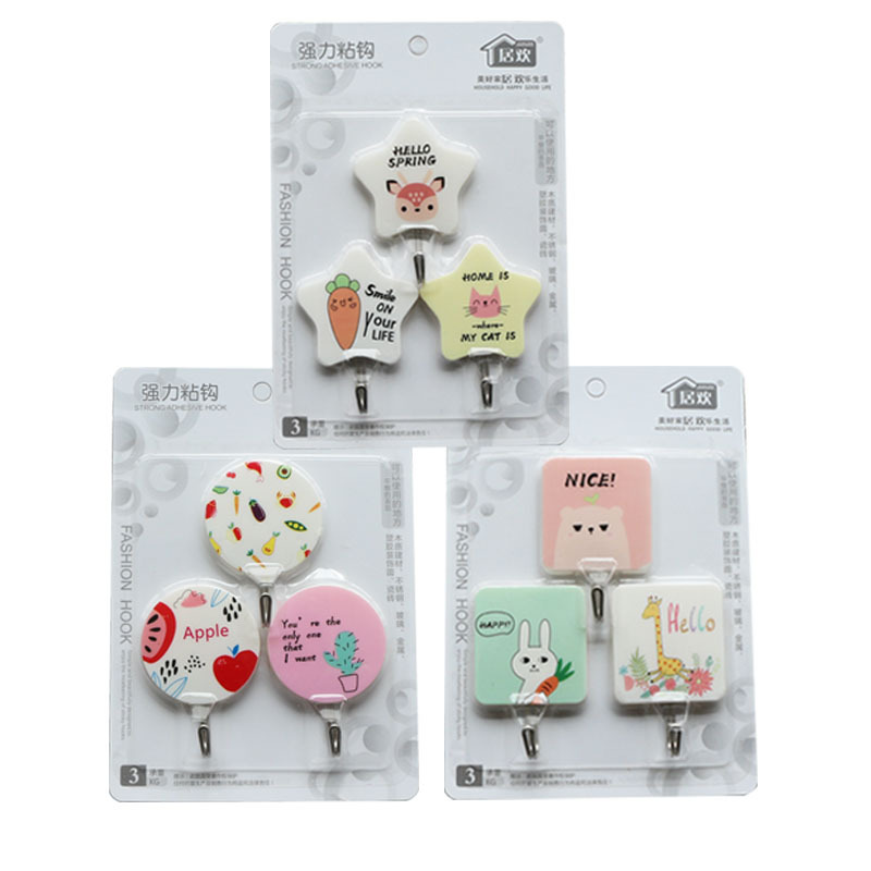 Adhesive Hook 3隻裝外贸货源塑料贴钩可愛掛鉤批