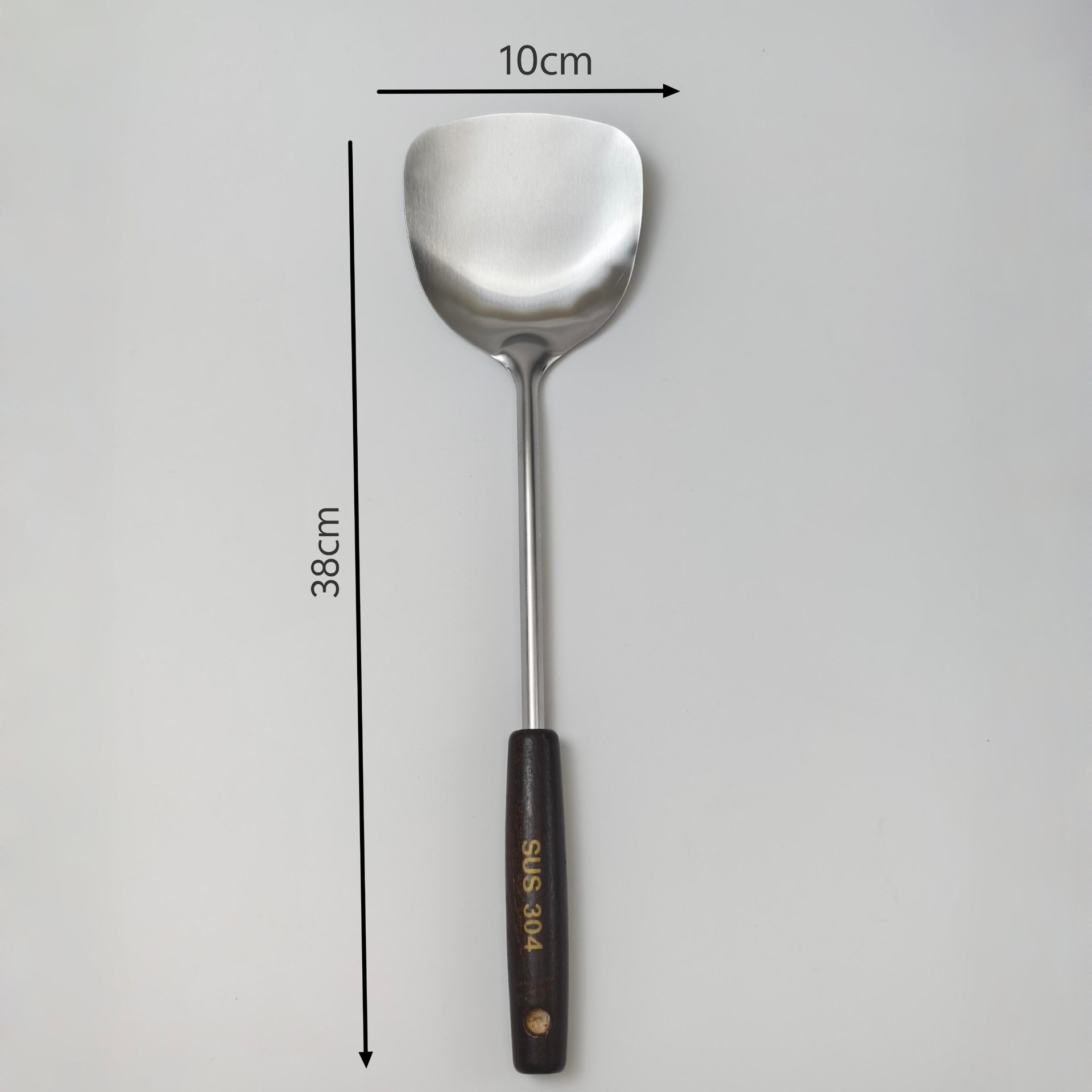 不锈钢古木柄挂孔苹果铲蘑菇铲加厚勺铲一体家用炒勺厨房炒铲煎铲