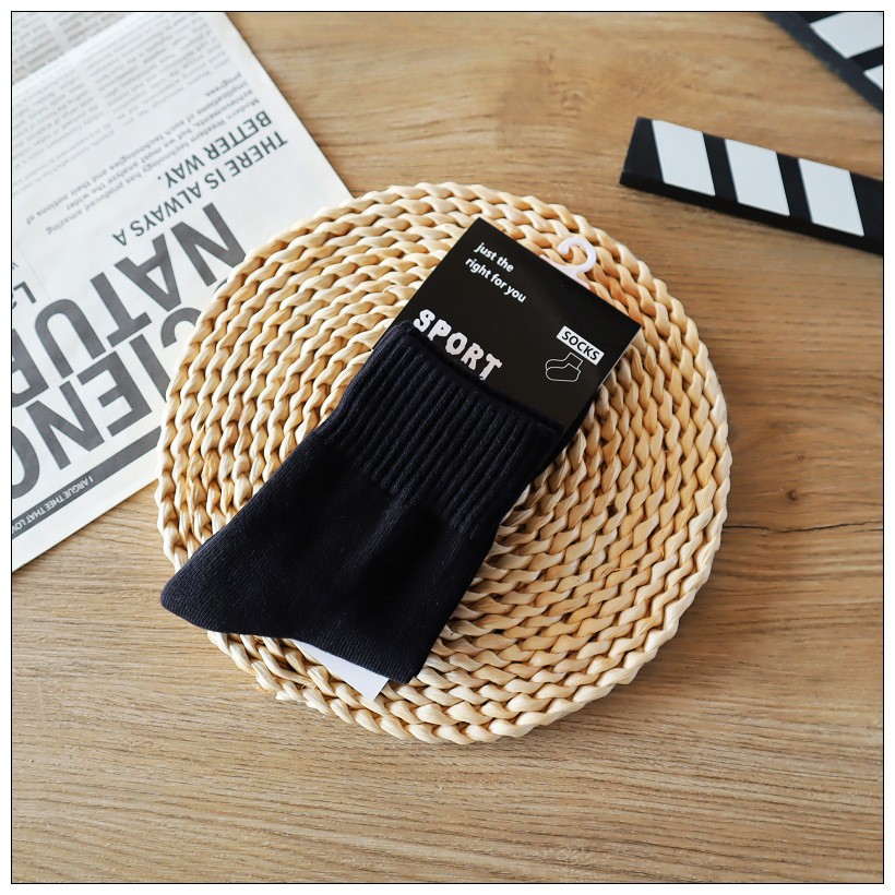 黑色-休闲运动袜子毛巾底加厚中筒袜男袜毛圈袜秋冬季袜