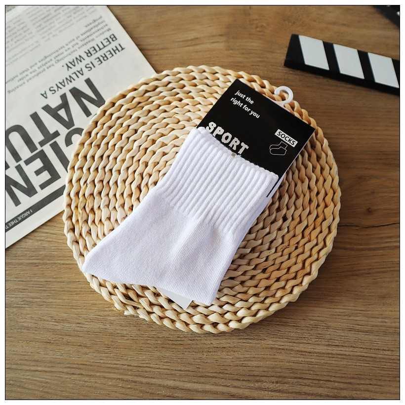 白色-休閑運動襪子毛巾底加厚中筒襪男襪毛圈襪秋冬季襪